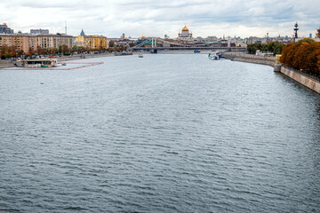 Wall Mural - Panoramic view of Moscow river at fall time. Russia.