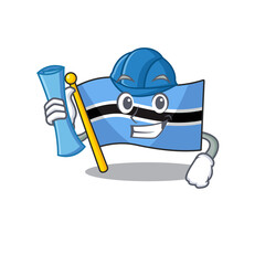 Sticker - Cheerful flag botswana on architect cartoon style holding blue prints