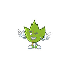 Sticker - cartoon green autumn leaves design mascot wink.