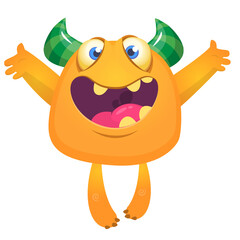 Funny cartoon monster. Vector illustration of excited monster character