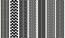 Collection Textures Of Vector Tire Tracks, Tire Marks, Tire Tread Vector Illustration
