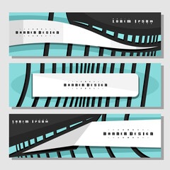 Wall Mural - Vector set of horizontal futuristic Banners, 3 layouts for website headers with geometric abstract pattern and copy space for advertising text, design templates with gray background for presentation.