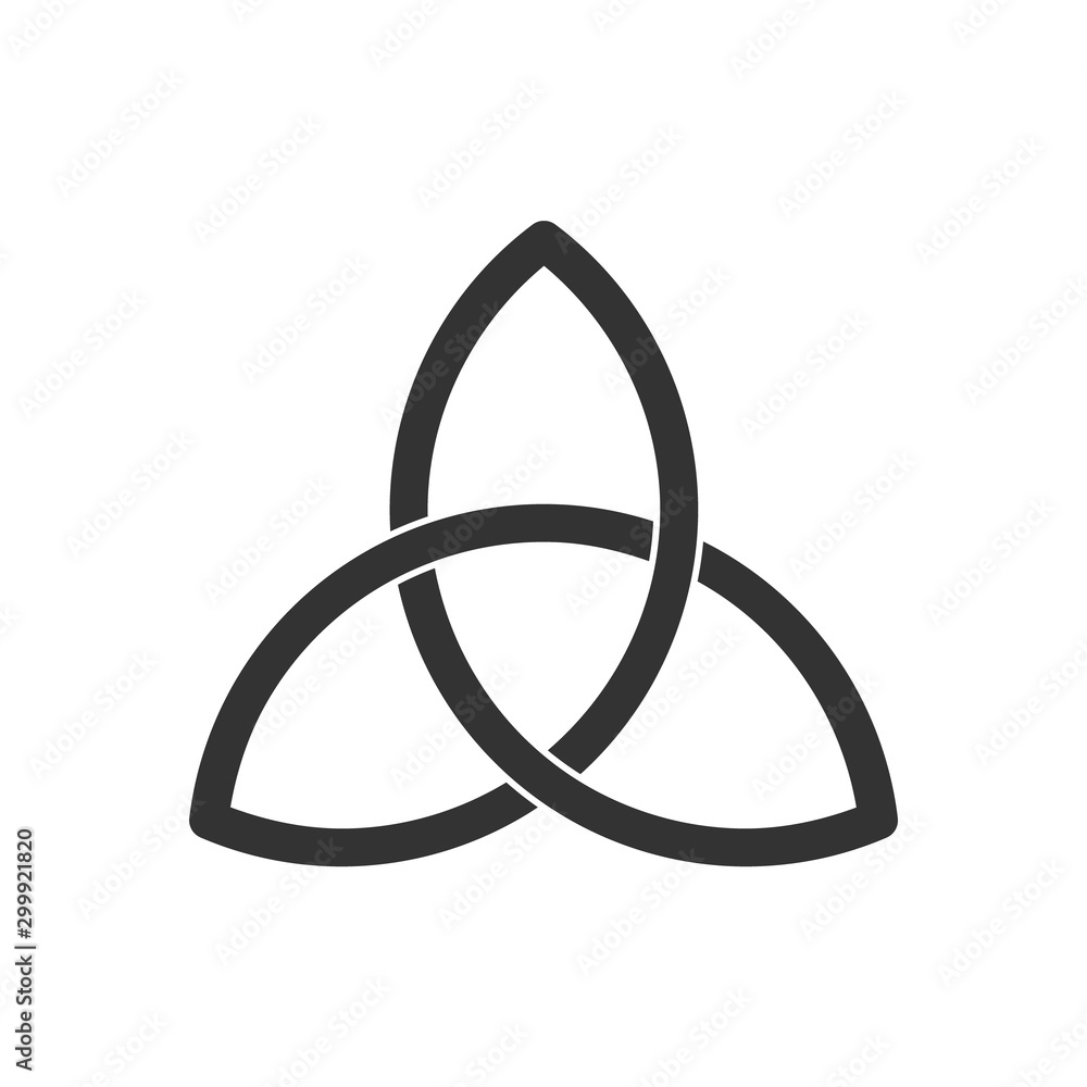 Celtic trinity knot. Triquetra symbol. Three parts unity icon. Ancient ornament symbolizing eternity. Infinite loop sign of interlocking shapes. Interconnected loops make trefoil. Vector illustration. - obrazy, fototapety, plakaty 