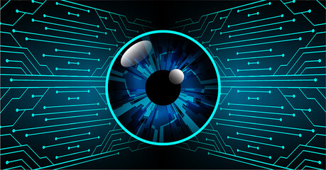 binary circuit board future technology, blue eye cyber security concept background, abstract hi speed digital internet.