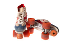 Old 1980s Roller Skates Isolated On A White Background