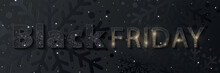 Black Friday Sale banner, poster, flyer design with sparkling black, gold inscription Black Friday on a textured background with a pattern of snowflakes. Modern design template for social, fashion ads
