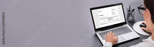 Fotomural Close-up Of Businesswoman Using Digital Laptop Preparing Invoice