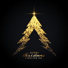 Golden Glowing Merry Christmas Tree Creative Design