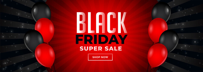 Poster - red and black friday sale banner with balloons