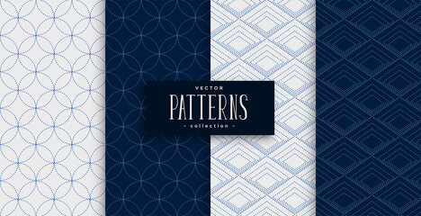 Sticker - japanese sashiko pattern set in gray and indigo colors
