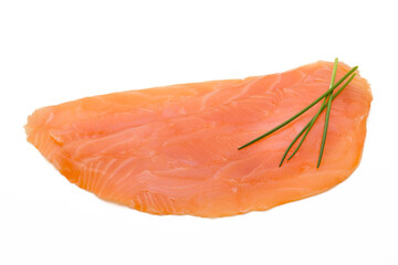 Fresh salmon slice and spice on the white background.