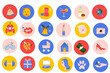 Vector 24 individual bright and cartoon hand-drawn icons for social media on the white isolated background.