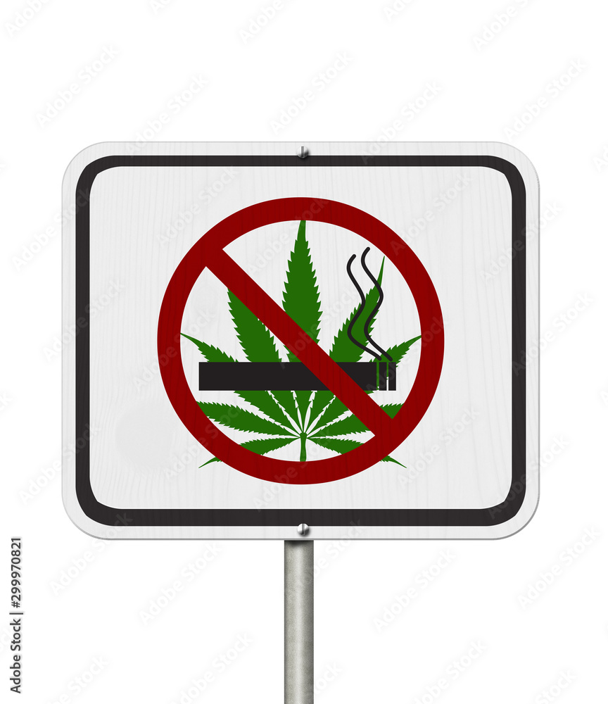 joint no tobacco No smoking weed white road sign with a joint, cannabis leaf and forbidden  icon Stock Illustration