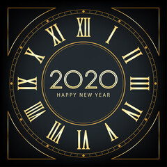 Wall Mural - Golden happy new year 2020 in clock face on black color background
