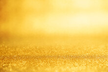 Gold New Year Background Abstract, Yellow Glitter Bokeh Vintage Lights, Defocused.