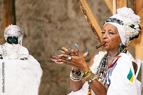 cuban santona smoking a cigar II , havana - cuba Wallpaper Mural