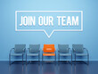Join our team text word on blue wall waiting room