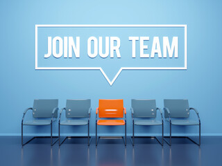 Join our team text word on blue wall waiting room