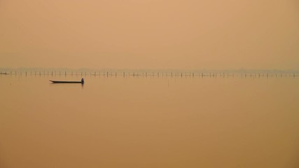 Sticker - 4K video of Kwan Phayao lake with fishing boat in Kwan Phayao lake, Thailand.