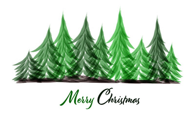 Wall Mural - Christmas time. Christmas card with trees trendy colors. Text : Merry Christmas.