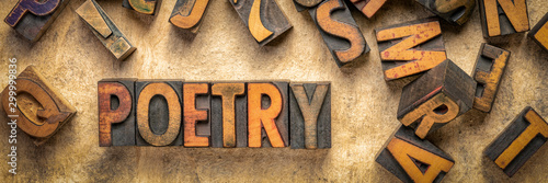 Fotomural poetry word abstract in wood type