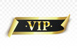 Vip label, badge or tag. Vector black banner with gold vip text. Vector illustration