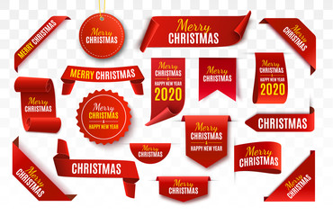 Sticker - Christmas Tag isolated. Red vector banner. Merry Christmas and Happy New Year Label. Vector illustration 