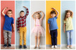 © Pixel-Shot - Collage of photos with little children measuring height near walls