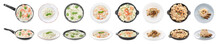 Collage With Tasty Risotto On White Background