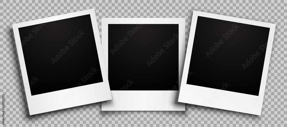 Three empty black photo frame with shadows - stock vector - obrazy, fototapety, plakaty 