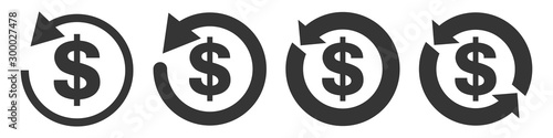 Fotomural Set of vector refund money icons isolated.