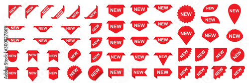 Fotomural Set of New banners or stickers. Red shopping labels or tags