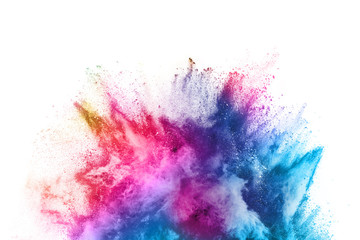 Wall Mural - abstract powder splatted background. Colorful powder explosion on white background. Colored cloud. Colorful dust explode. Paint Holi.