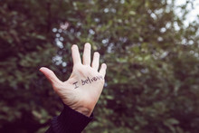 Womans Hand Raised With I Believe Written In Marker Supporting Victims Of Sexual Abuse