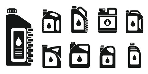 Sticker - Motor oil engine icons set. Simple set of motor oil engine vector icons for web design on white background