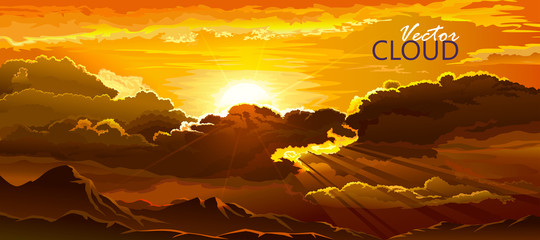 Wall Mural - the sun setting behind the clouds and rays of light shining in the evening.