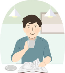 Poster - Man Book Cafe Read Illustration