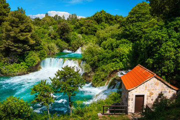 Wall Mural - Famous Krka National Park with spectacular waterfalls, Sibenik, Dalmatia, Croatia