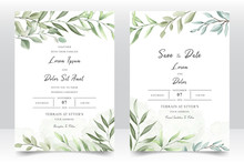 Elegant Watercolor Wedding Invitation Card With Greenery Leaves