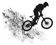 Silhouette Of A Cyclist On A Mountain Background.