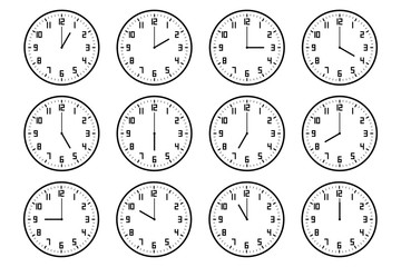 Wall Mural - set of analog clock icon with number notifying each hour isolated on white