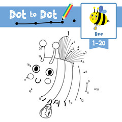 Wall Mural - Dot to dot educational game and Coloring book Bee flying with jar of honey animal cartoon character vector illustration