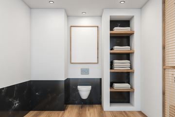 Black marble and white bathroom with toilet