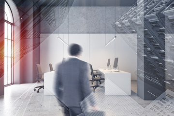 Wall Mural - Businessman entering gray open space office