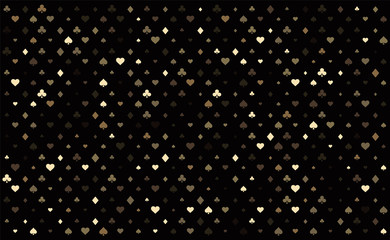 Casino background. Dark black vector background with cards signs. Symbols of playing cards. Design for gambling business or casino. Casino pattern for leaflets of poker games, events.