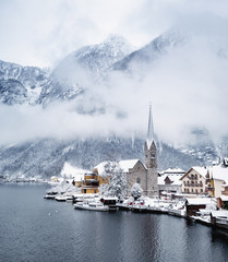 Wall Mural - hallstat village in the austria. beautiful village in the mountain valley near lake. mountains lands
