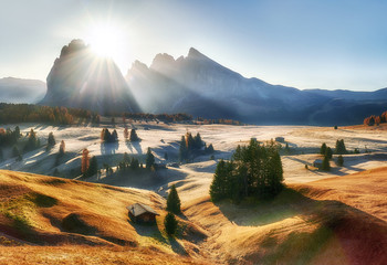 Wall Mural - alpe di siusi valley in italian dolomites