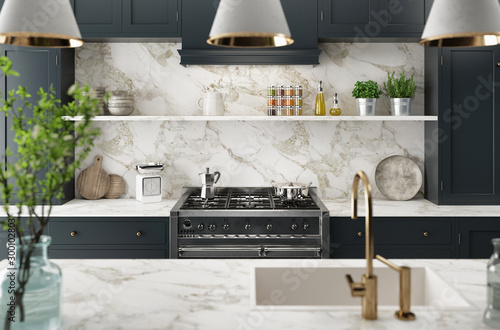 Fotografía Residential interior of modern kitchen in luxury mansion, 3d rendering