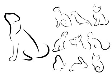 Sticker - Vector of set of dogs and cats on white background. Symbol of animal, pet, cat, logo, sign.