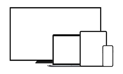Wall Mural - Modern devices mockups with blank screens: TV, laptop, tablet computer, mobile phone. Vector illustration